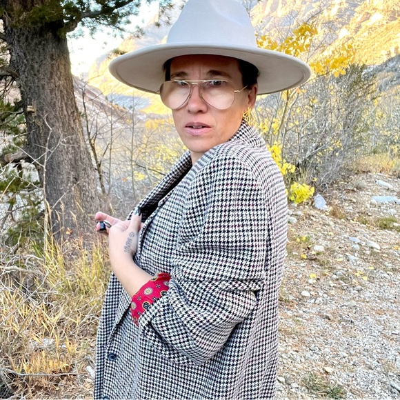 Vintage Made in USA Wool Blend Riding Style Classic Herringbone Plaid Blazer - Picture 10 of 11